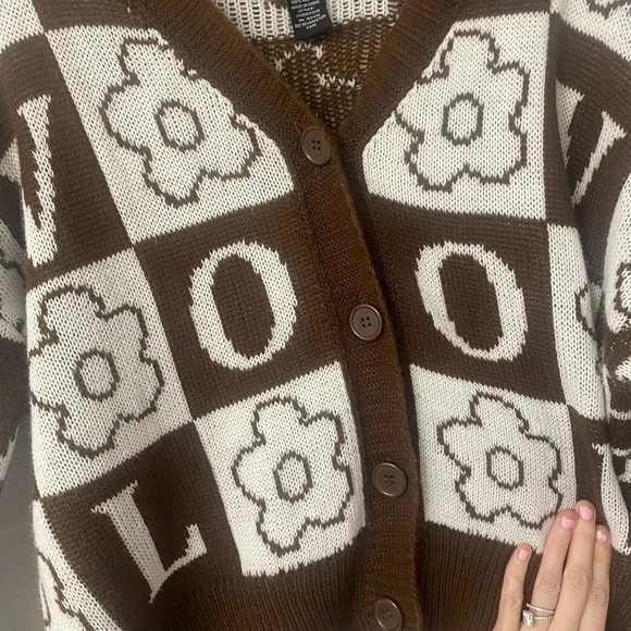 Macy Just Polly Brown and White Button Up Knit Cardigan Small - Picture 6 of 6